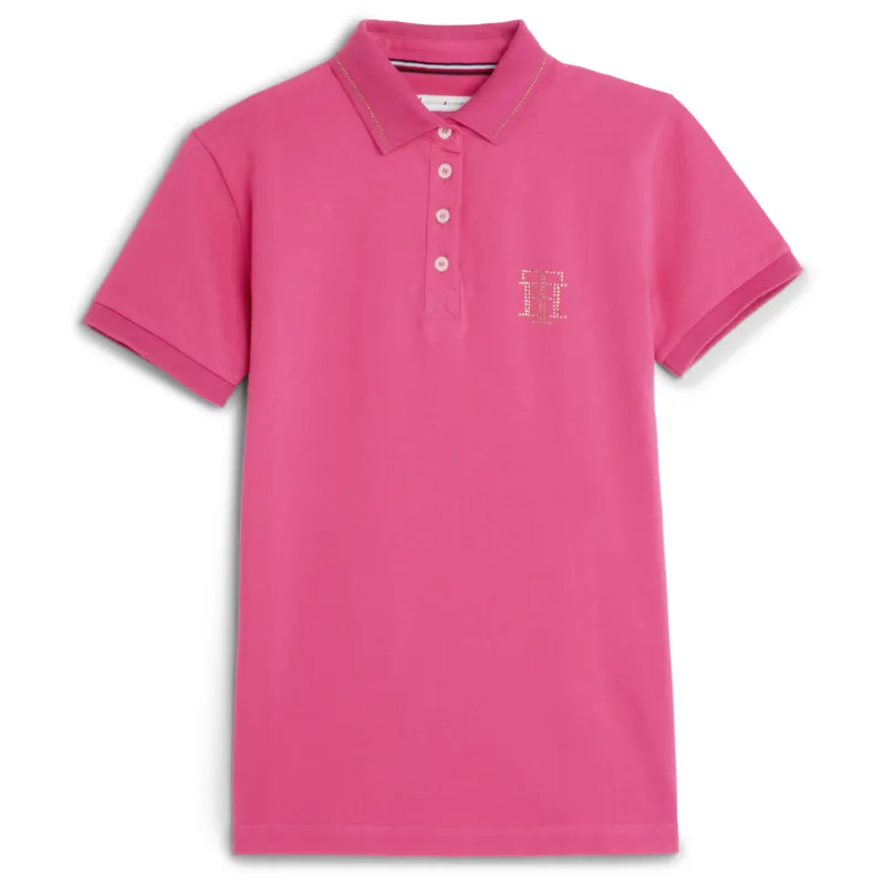 Tommy Hilfiger Ladies Rhinestone Polo Shirt - Hot Magenta